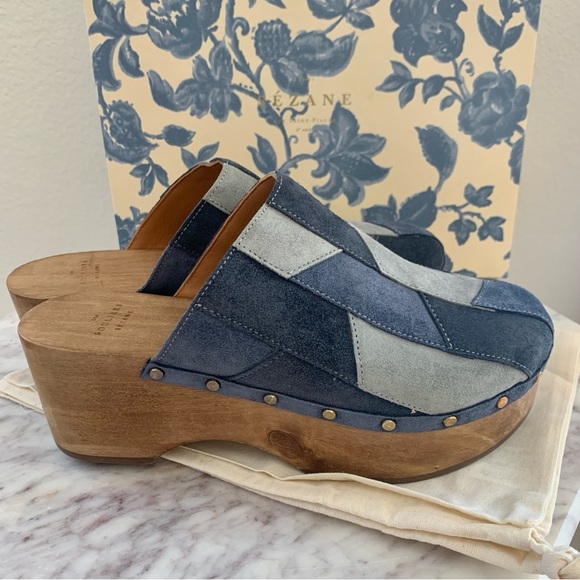 [🌟 PRICE FIRM] SEZANE x Sea NY Davia Clogs Denim Blue Suede Leather Patchwork - Picture 10 of 13